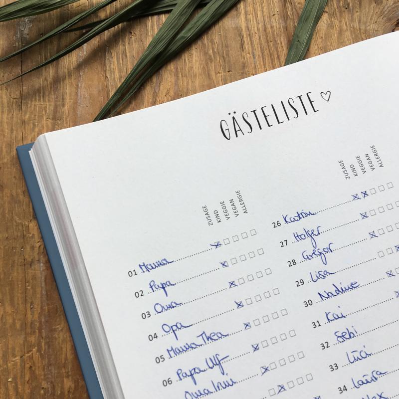 Hochzeitsplaner mit Gästeliste und Sitzplan