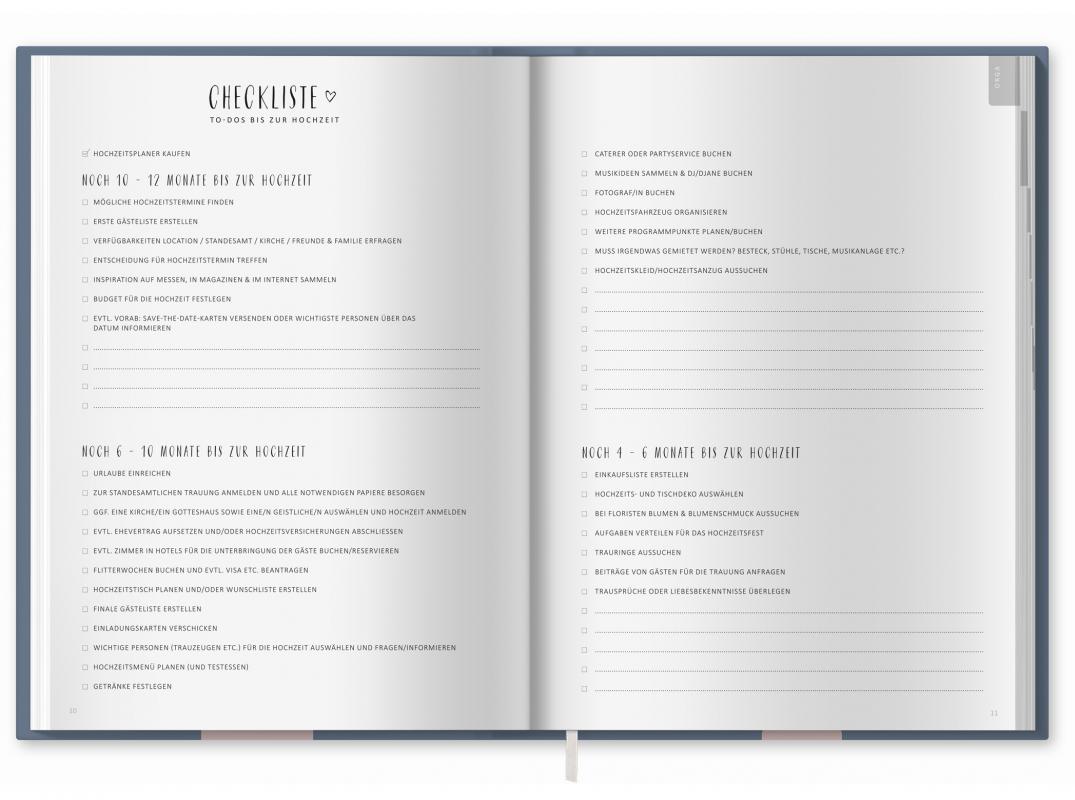 Hochzeitsplaner mit Zeitplan und Checklisten