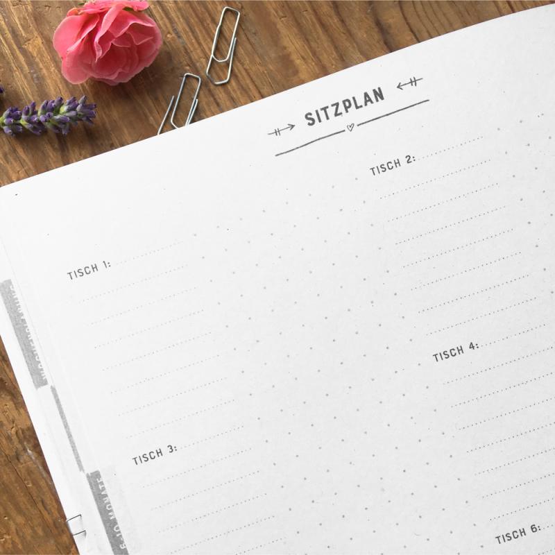 Hochzeitsplaner mit Gästeliste und Sitzplan