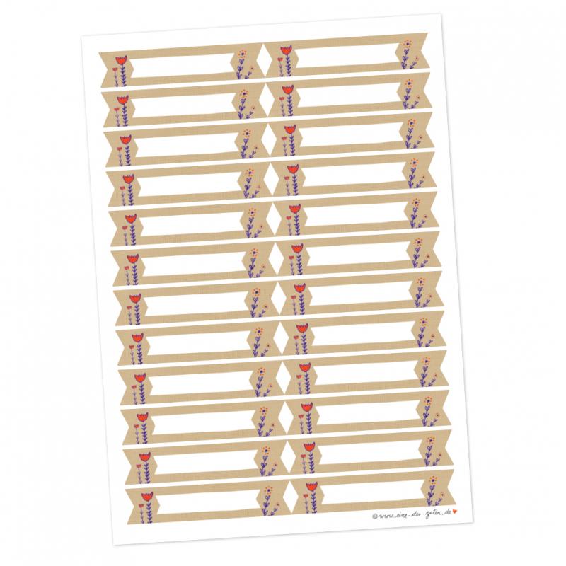 Freitext Etiketten zum selbst beschriften, DIY Blumen Design in Beige Weiß Rot Blau