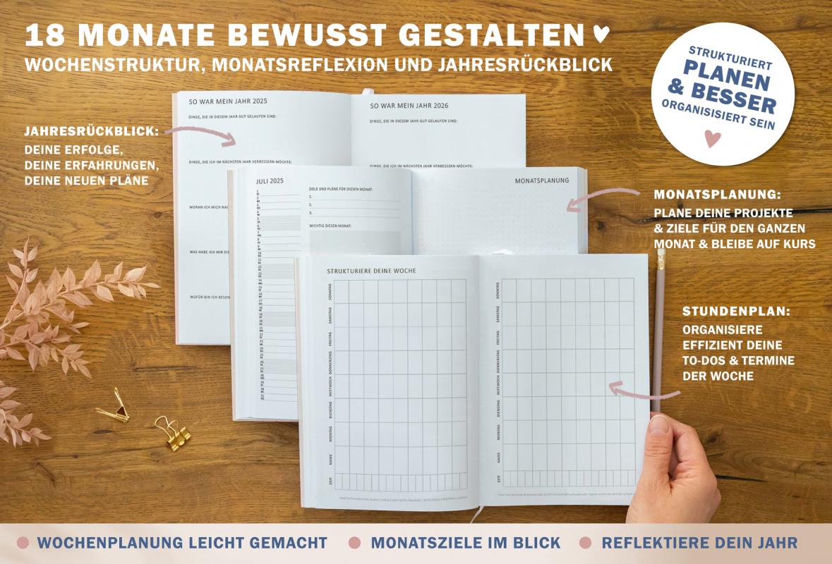 18 Monate Terminkalender A5 für 2025 2026 mit blanko Seiten gepunktet für Skizzen, Doodles, Bullet Journaling