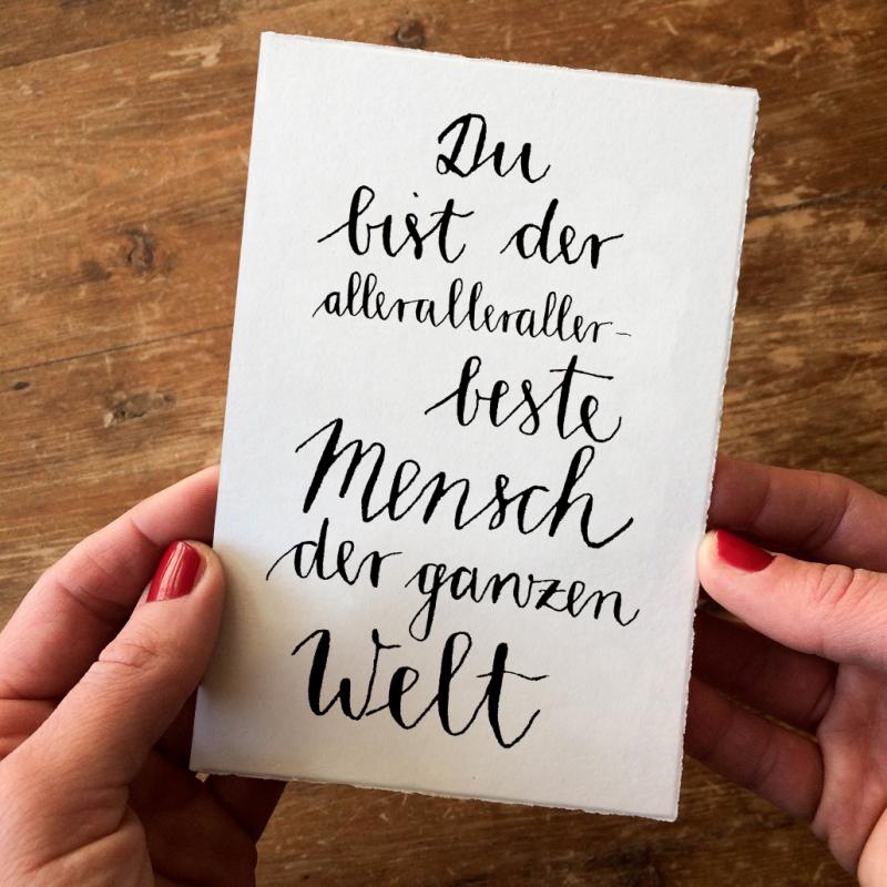 Grußkarte mit Umschlag - Du bist der allerbeste Mensch - Glückwunschkarte  aus Bütte als Dankeskarte zum Geburtstag oder Valentinstag