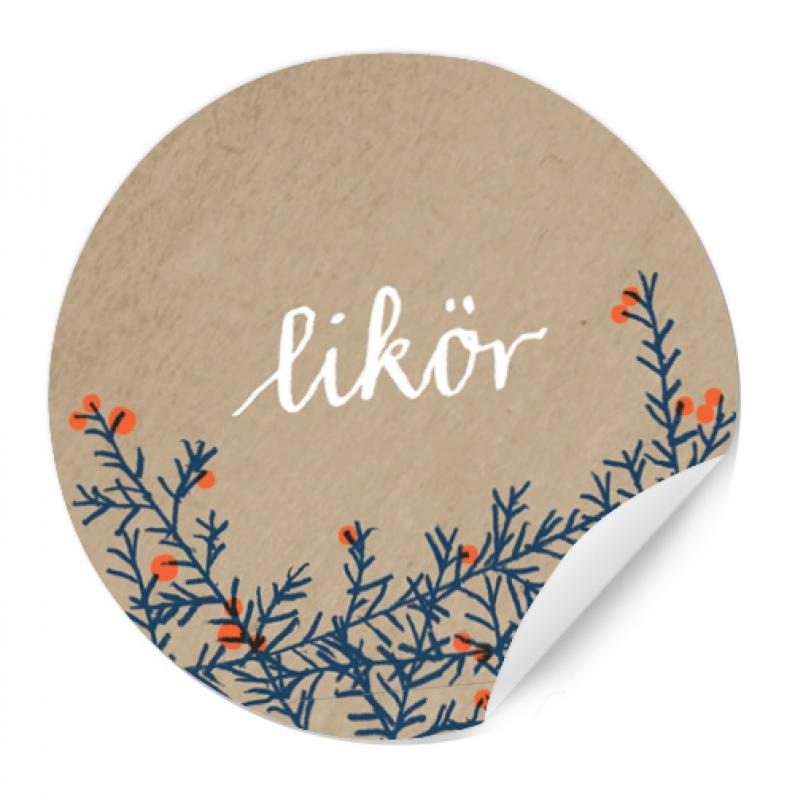 Likör Etiketten im Vintage Design in Beige Blau mit Beeren