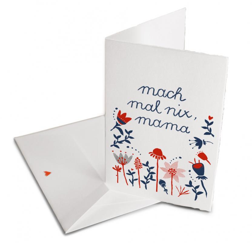Muttertagskarte mit Blumen, Weiß Rot Blau, Klappkarte und Umschlag