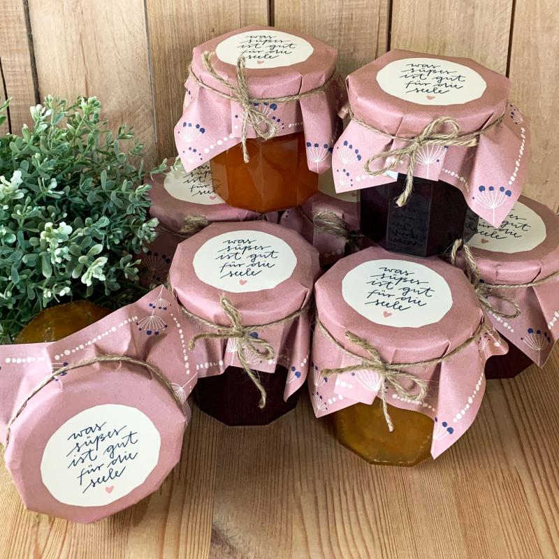Soulfood Marmeladendeckchen was Süßes für die Seele im vintage Design, Rosa Blau Creme