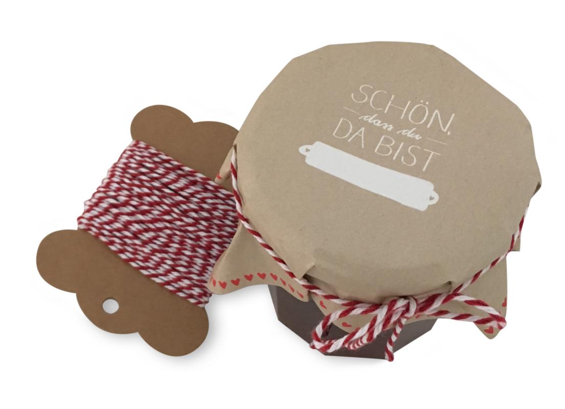 Marmeladendeckchen für Hochzeit Gastgeschenke - Beige Weiß Rot im DIY Herzen Design