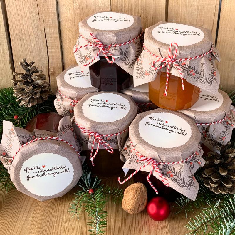 Beige Marmeladendeckchen Weihnachten mit Kalligrafie Spruch