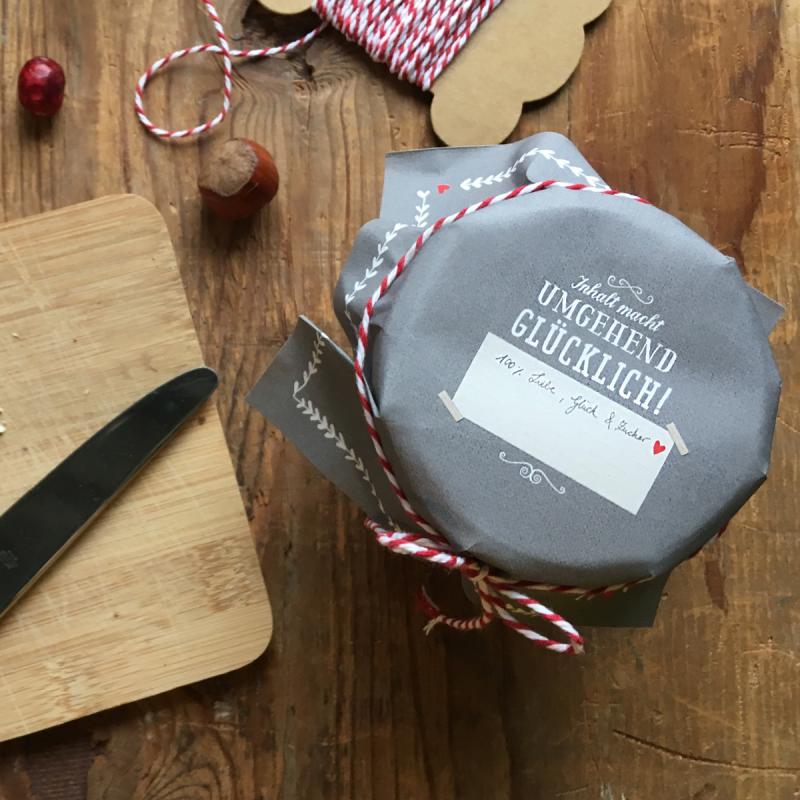Marmeladendeckchen für Geschenke im vintage Design, Grau Weiß