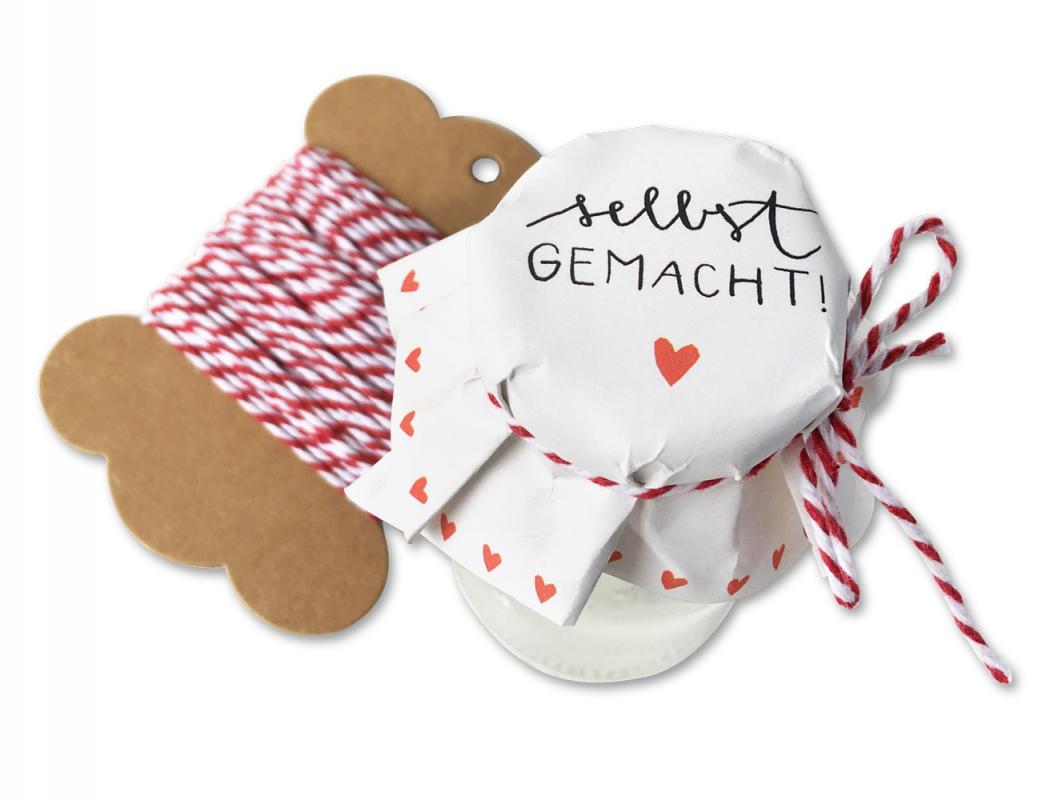 Marmeladendeckchen klein für Hochzeit Gastgeschenke - Weiß Rot im Herzen Design