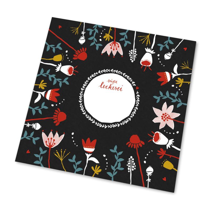 Fröhliches Marmeladendeckchen Set mit Bastelschnur, Schwarz Rot mit Blumen