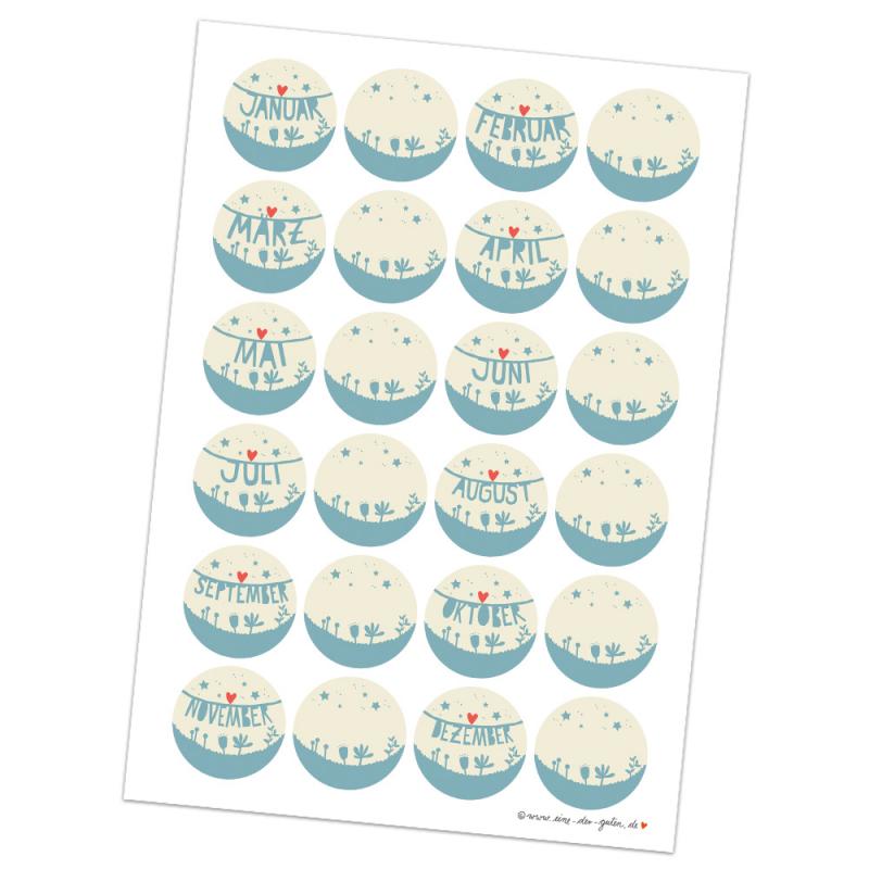 Monate Sticker zum Basteln, Dekorieren und Verpacken
