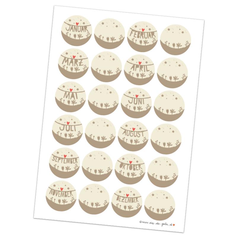 Monate Sticker zum Basteln, Dekorieren und Verpacken