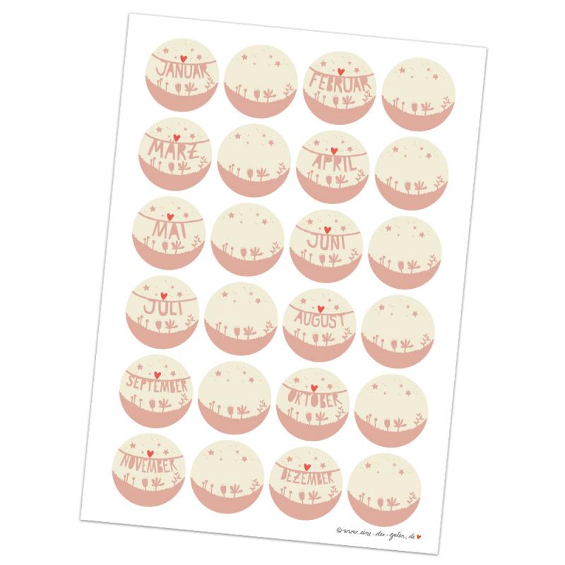 Monate Sticker zum Basteln, Dekorieren und Verpacken