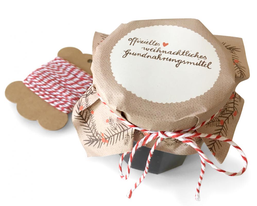 Marmeladendeckchen weihnachtlich, Beige mit Tannenzweigen