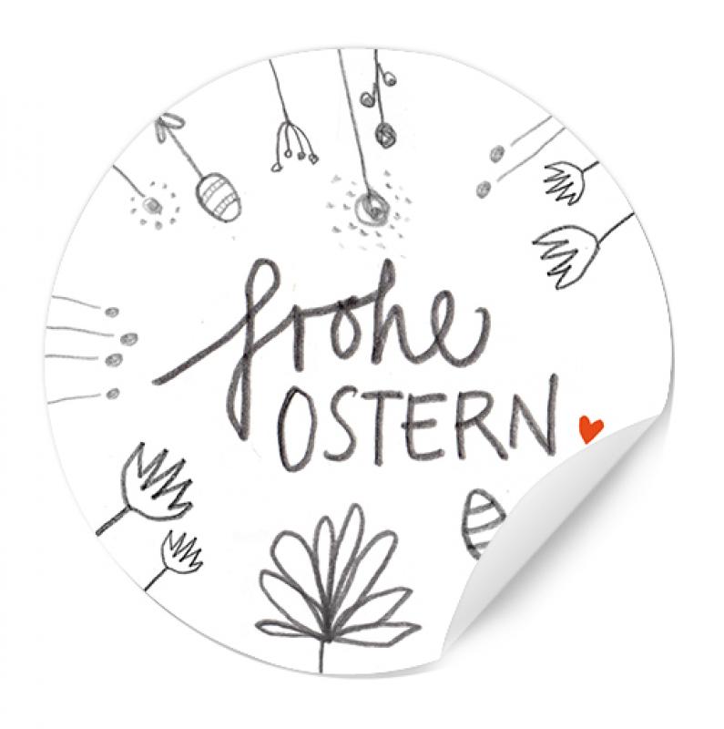 Ostersticker Frohe Ostern für Erwachsene, Grau Weiß mit Blumen