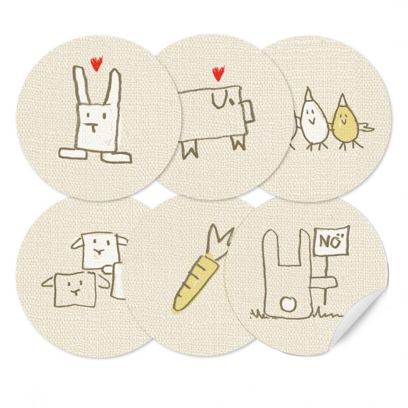 24 gemischte Ostersticker für Ostern mit witzigen Hasen, Küken, Lämmer, 12 Motive in Creme Gelb