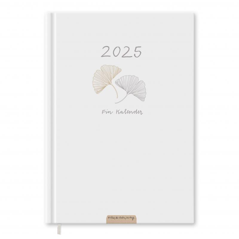 Kalender 2025 weiß mit Hilfestellungen für mehr Achtsamkeit