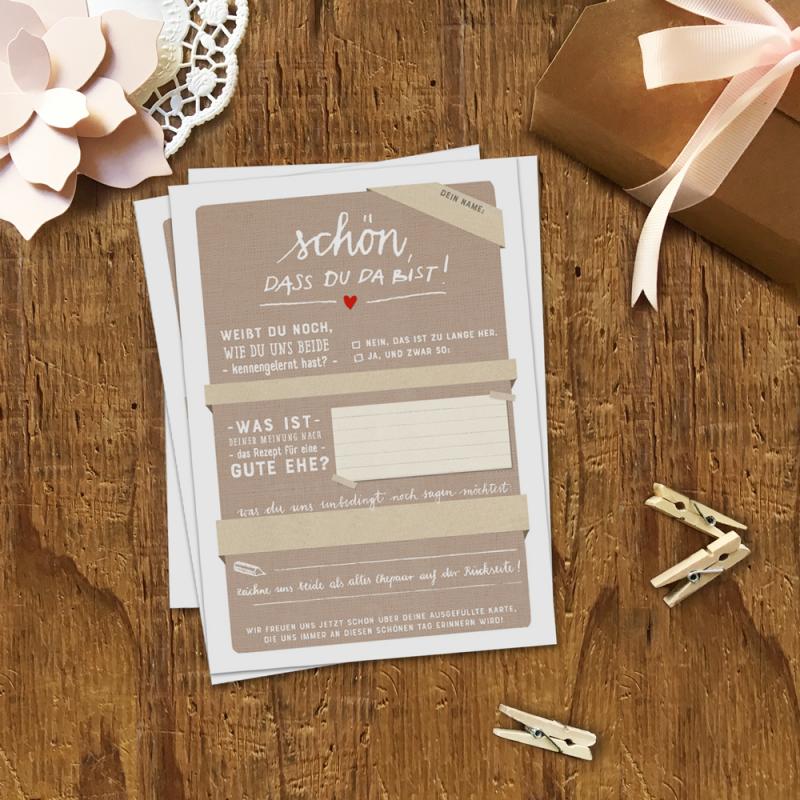 Hochzeitsspiel Postkarten für Gäste, Beige