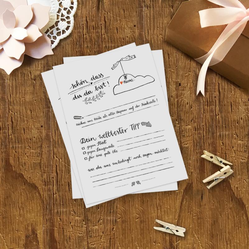 Hochzeitsspiel Postkarten für Gäste, Schwarz Weiß Kalligrafie Design