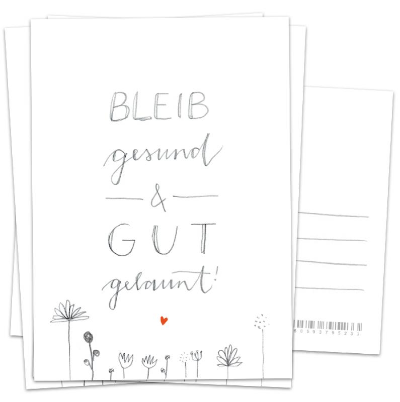Handlettering Postkarte und Grußkarte - Bleib gesund & gut gelaunt!