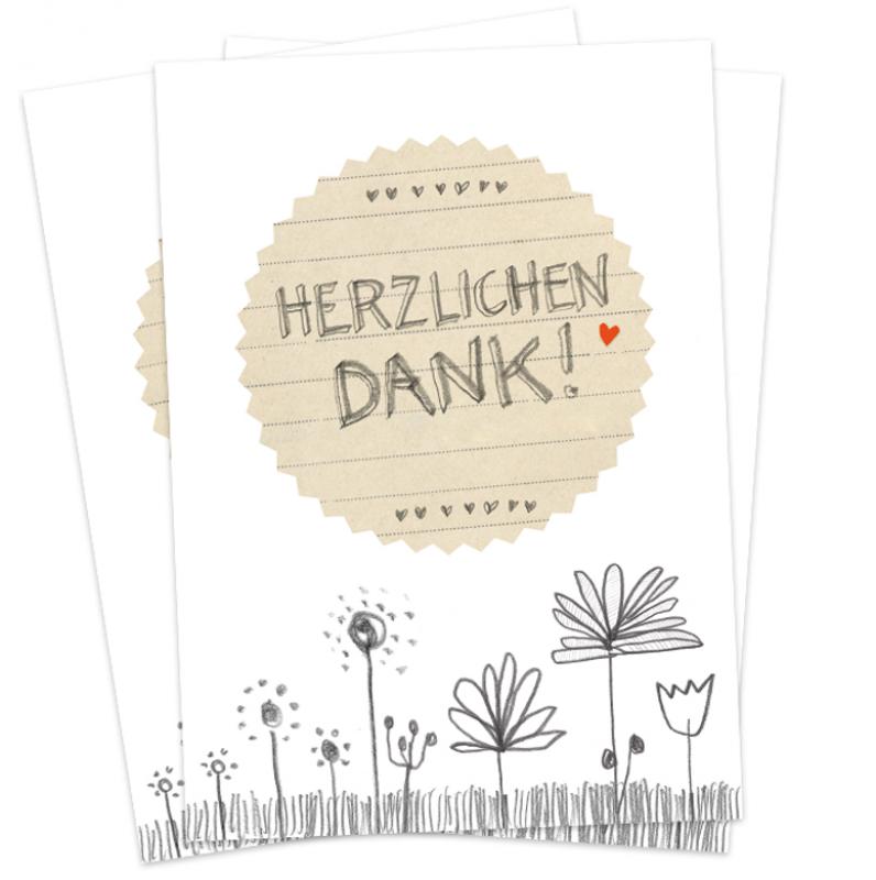 Dankeskarten im floralen Design in Weiß Grau Beige