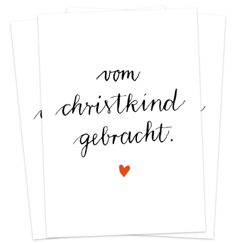 Christkind Postkarten im Kalligrafie Handlettering Design, Schwarz Weiß