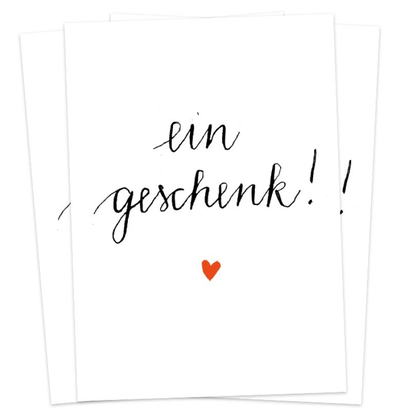 Geschenk Postkarten für Geschenkgutscheine im Kalligrafie Handlettering Design, Schwarz Weiß