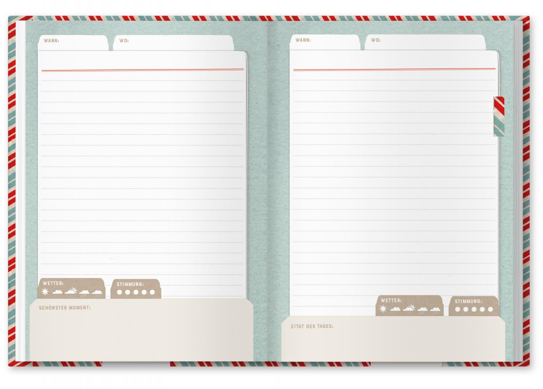 Reistagebuch Blau zum Eintragen, Vintage Luftpost Brief Design