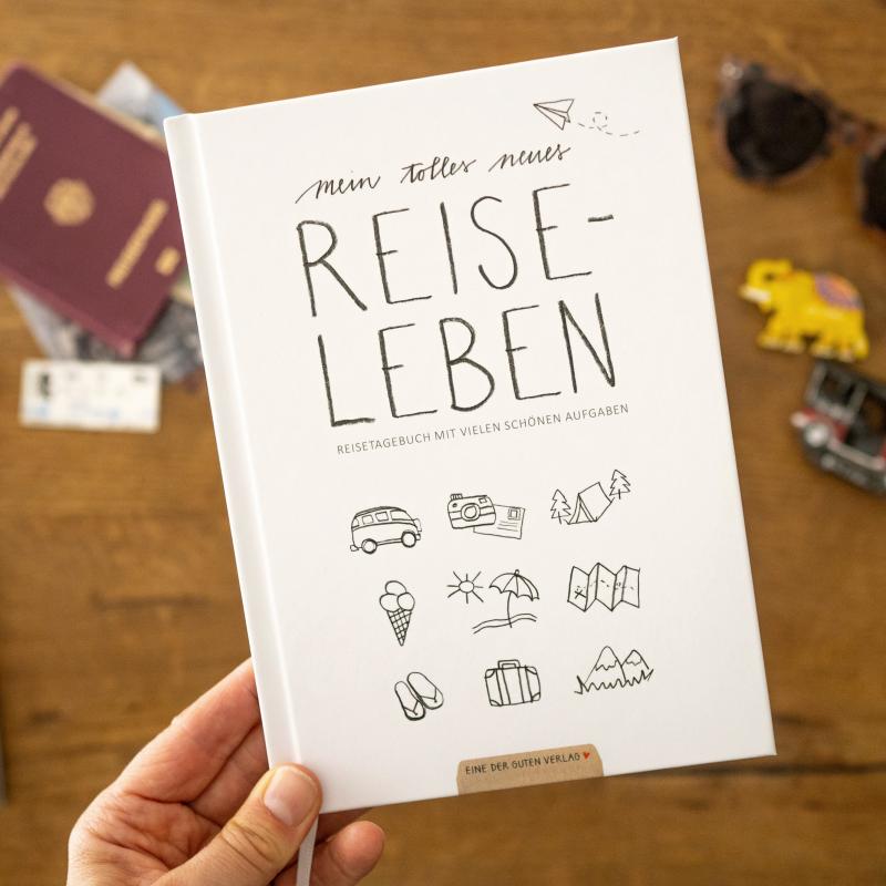 Reisetagebuch Weiß A5 gebunden mit Aufgaben, Geschenkidee zum Abschied, Weltreise, Auslandsjahr