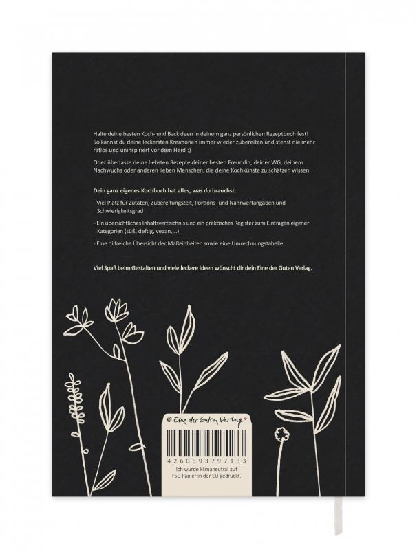 Rezeptbuch für eigene Koch- und Backideen, vintage Küchen-Kräuter Design, Schwarz
