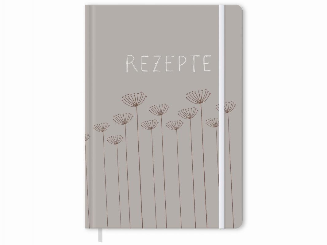 Rezeptbuch zum selbst gestalten, Blumen Design in Grau Beige