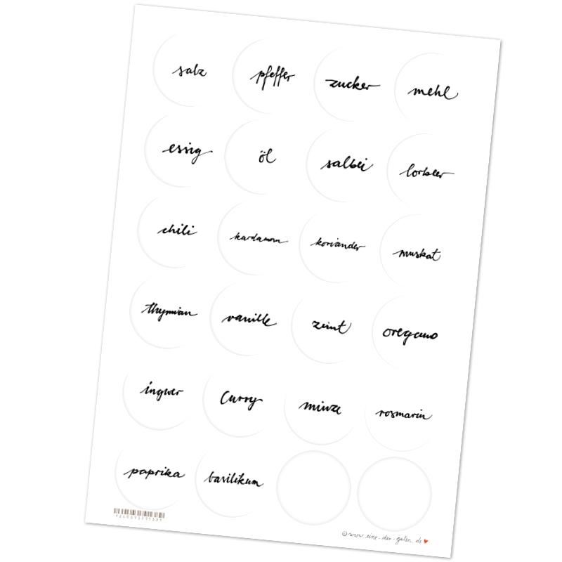 Selbstklebende Gewürzetiketten zum Beschriften, Schwarz Weiß Kalligrafie Design