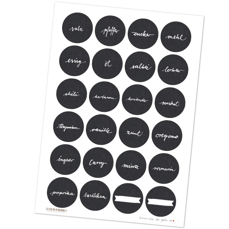 Selbstklebende Gewürzetiketten zum Beschriften, Schwarz Weiß Schultafel Design