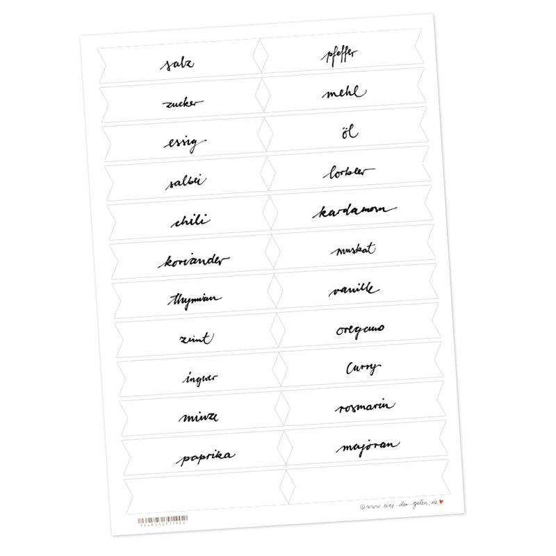 Selbstklebende Gewürzetiketten zum Beschriften, Schwarz Weiß Kalligrafie Design