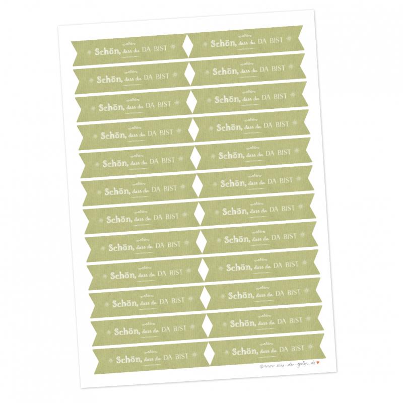 Sticker Schön dass du da bist - Wimpel Aufkleber für Hochzeit Gastgeschenke im retro Design, Hellgrün