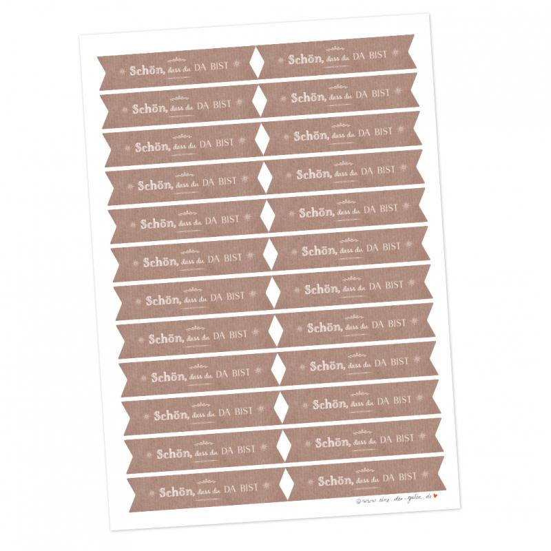 Sticker Schön dass du da bist - Wimpel Aufkleber für Hochzeit Gastgeschenke im retro Design, Rosa