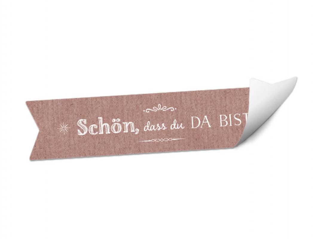 Wimpel Sticker für Tischkarten und Gastgeschenke im Vintage Design, Rosa Weiß