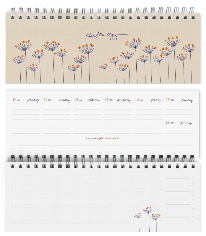 Tischkalender 2023 im Blumen Design, Creme Beige