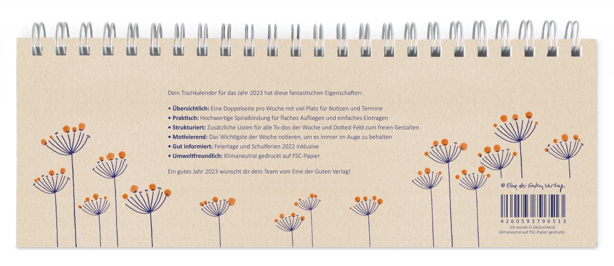 Tischkalender 2023 inkl. Feiertage und Ferien, Creme Beige mit Blumen