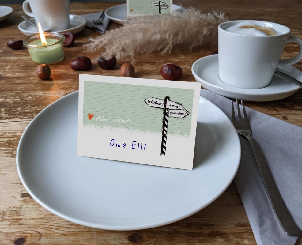 Tischkarten Grün Weiß für Hochzeit, Geburtstag, Taufe