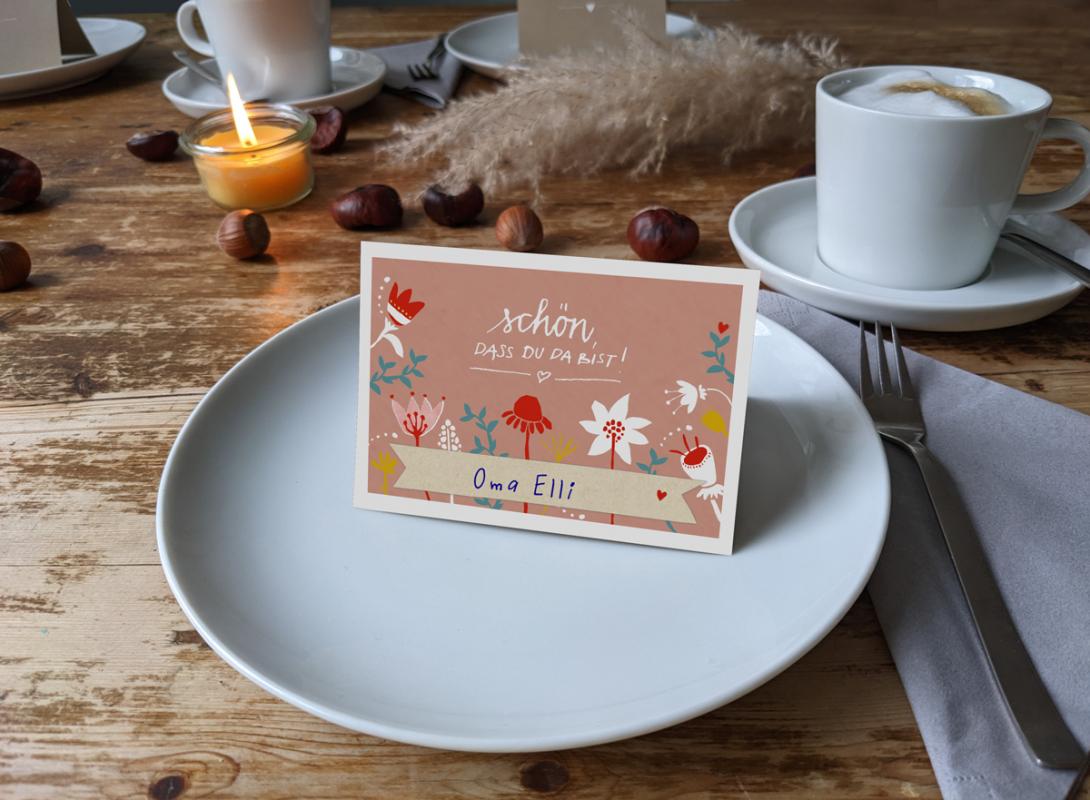 Tischkarten Rosa im floralen Vintage Design für die Hochzeit