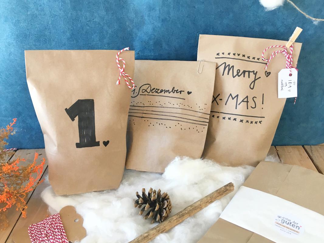 24x Geschenk Tüten zum Befüllen KRAFT weiße Sterne DIY Adventskalender Taschen 