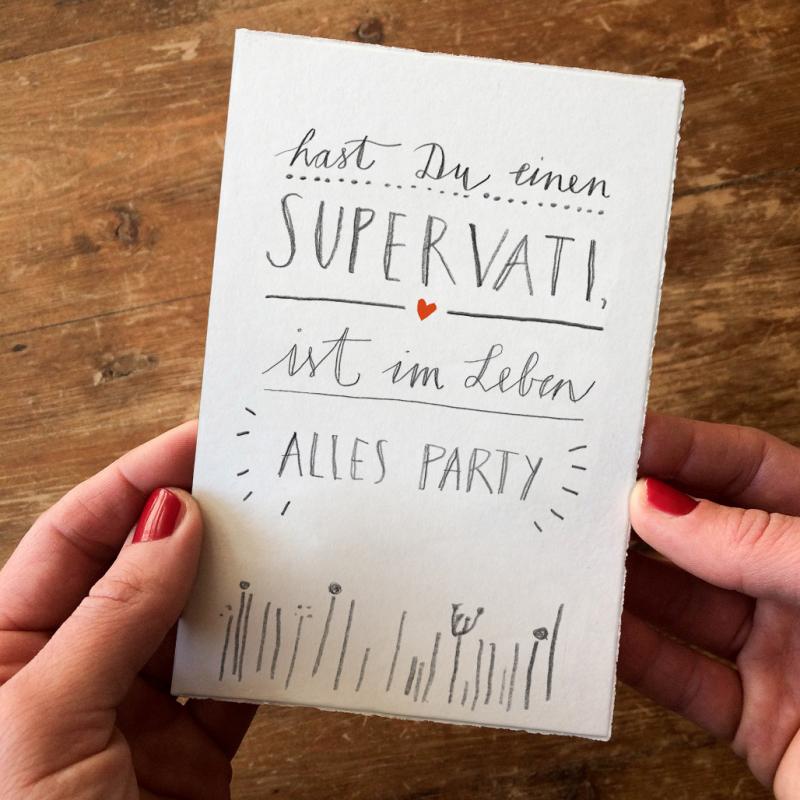 Witzige Vatertagskarte und Grußkarte im Handlettering Design, Klappkarte mit Umschlag