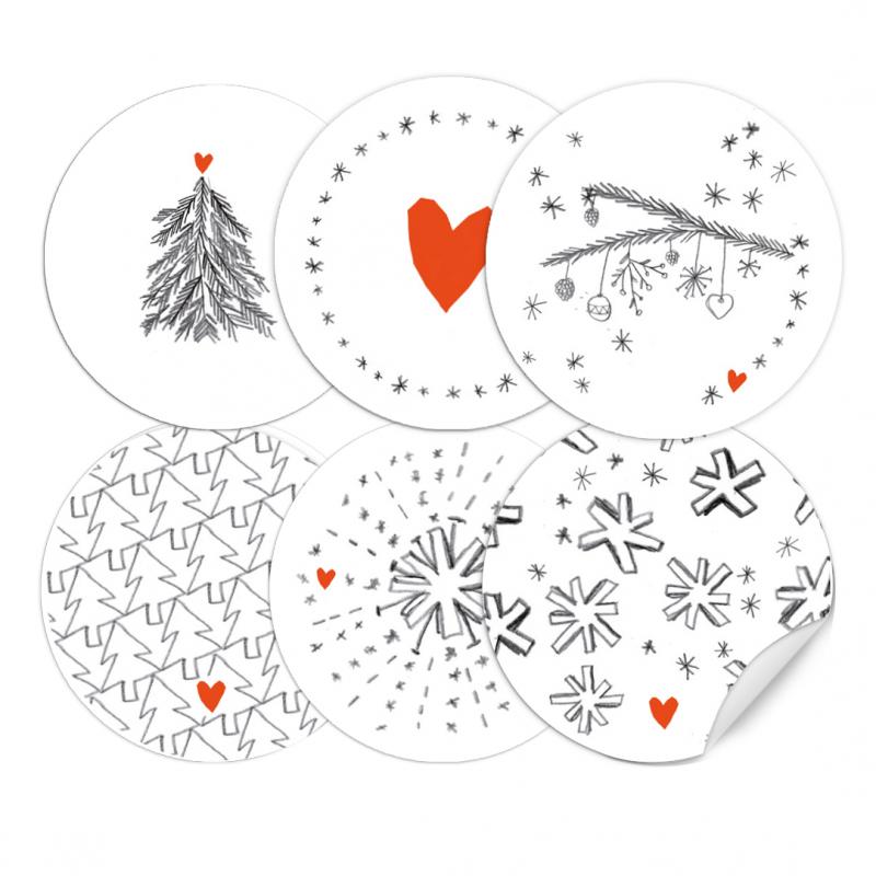 Weihnachtssticker für eure Weihnachtsdeko in Grau Weiß Rot