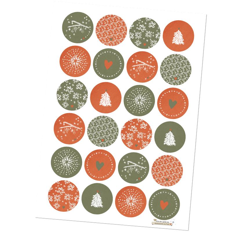 Weihnachtssticker als Weihnachtsdeko Rot Grün Weiß