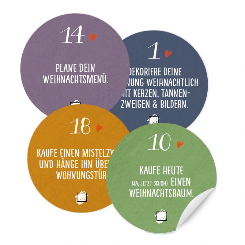 Adventskalenderzahlen mit Aufgaben selbstklebend zum Adventskalender Basteln für Erwachsene, bunter Mix