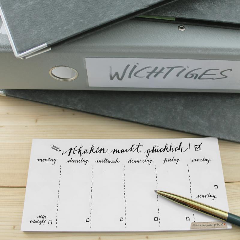 Wochenplaner & Notizblock, Schwarz Weiß Kalligrafie Design