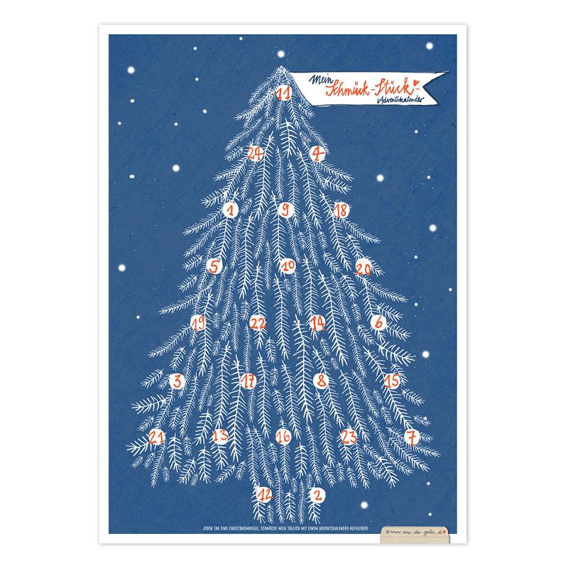 weihnachten, adventskalender, advent, weihnachtsdeko, adventszahlen, adventssticker, weihnachtssticker, aufkleber, etiketten, weihnachtsbaum, tannenbaum, christbaumschmuck, schmücken, wanddeko, bütte, A3, poster, plakat, schmück, stück, blau, weiß, kupfer