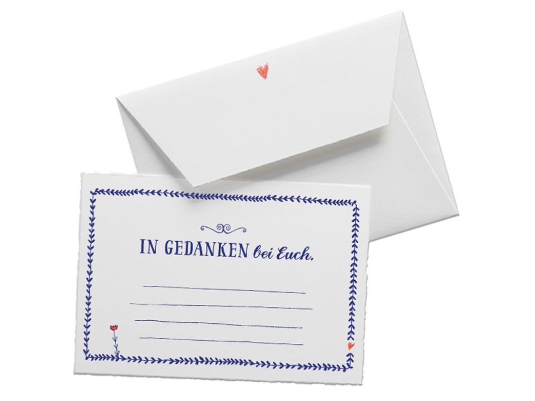 beileidskarte, beileid, trauer, trauerkarte, büttenkarte, grußkarten, büttenpapier, bütte, abschied, mut, motivation, gedanken, gruß, blau, weiß, design, tusche, delfter, holland, design, schlicht, dezent, elegant