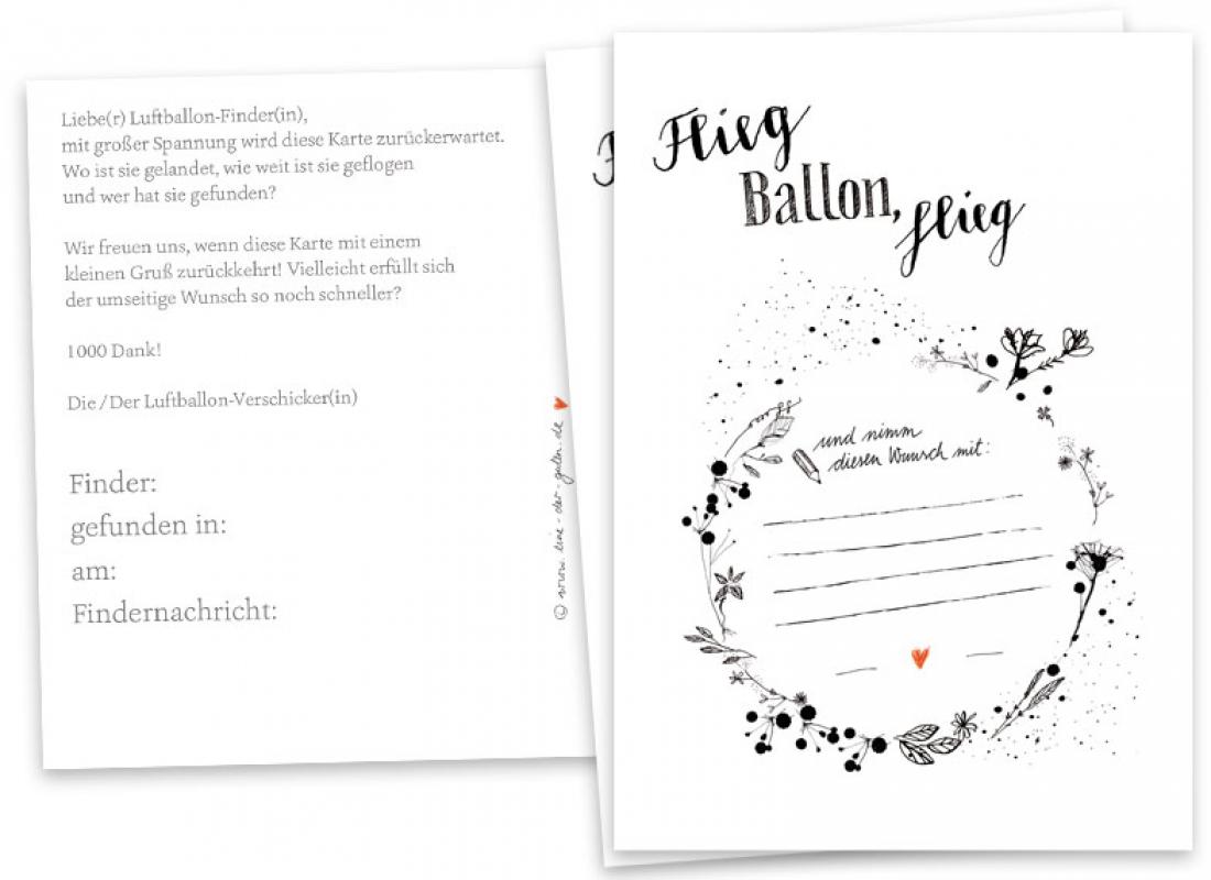 Ballonflugkarten Schwarz Weiß für Hochzeit, Hochzeitsspiel